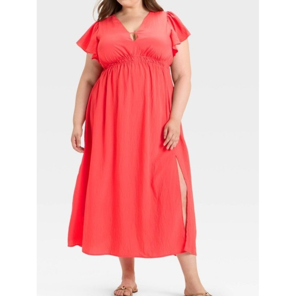 Women's Flutter Short Sleeve Maxi A-Line Dress - A New Day Coral XXL